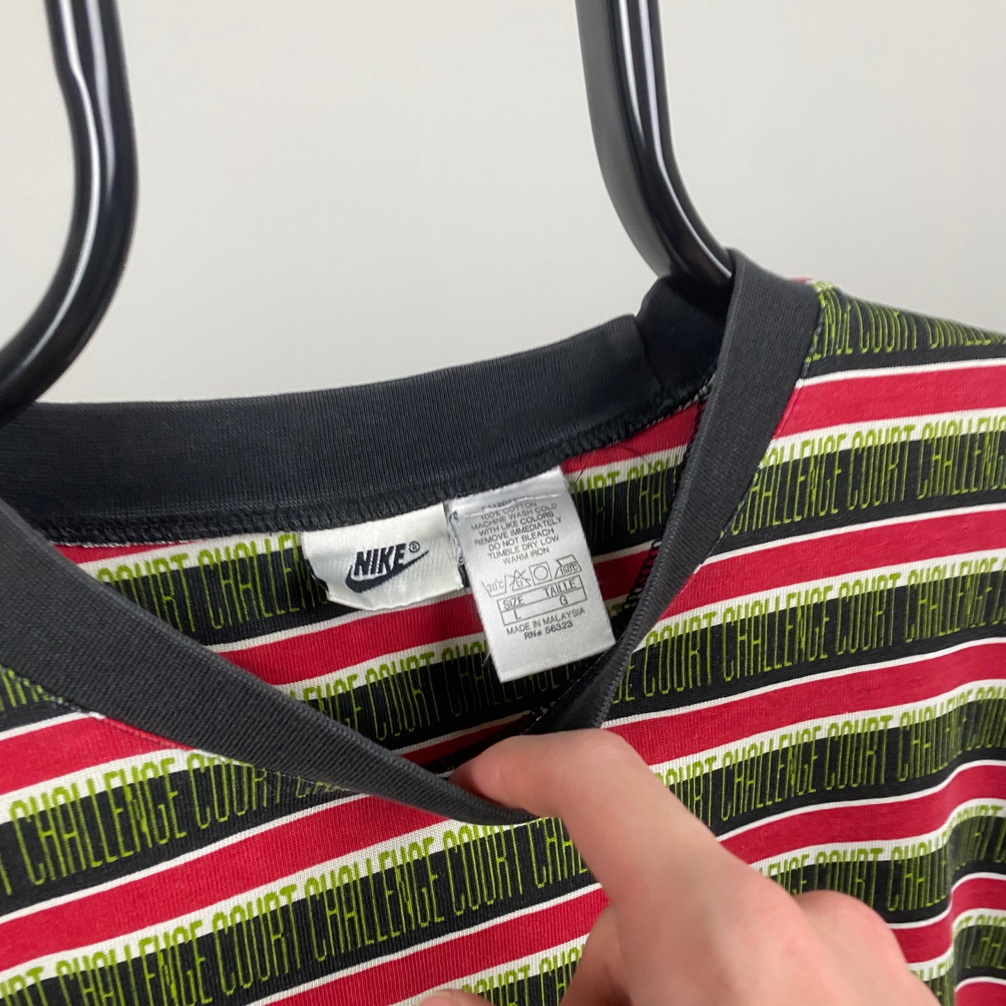 90s Nike Challenge Court Striped T-Shirt Red Large
