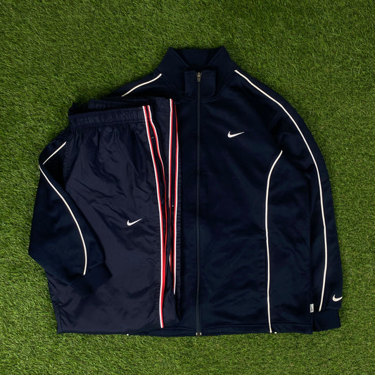 00s Nike Piping Windbreaker Jacket + Joggers Set Blue Medium