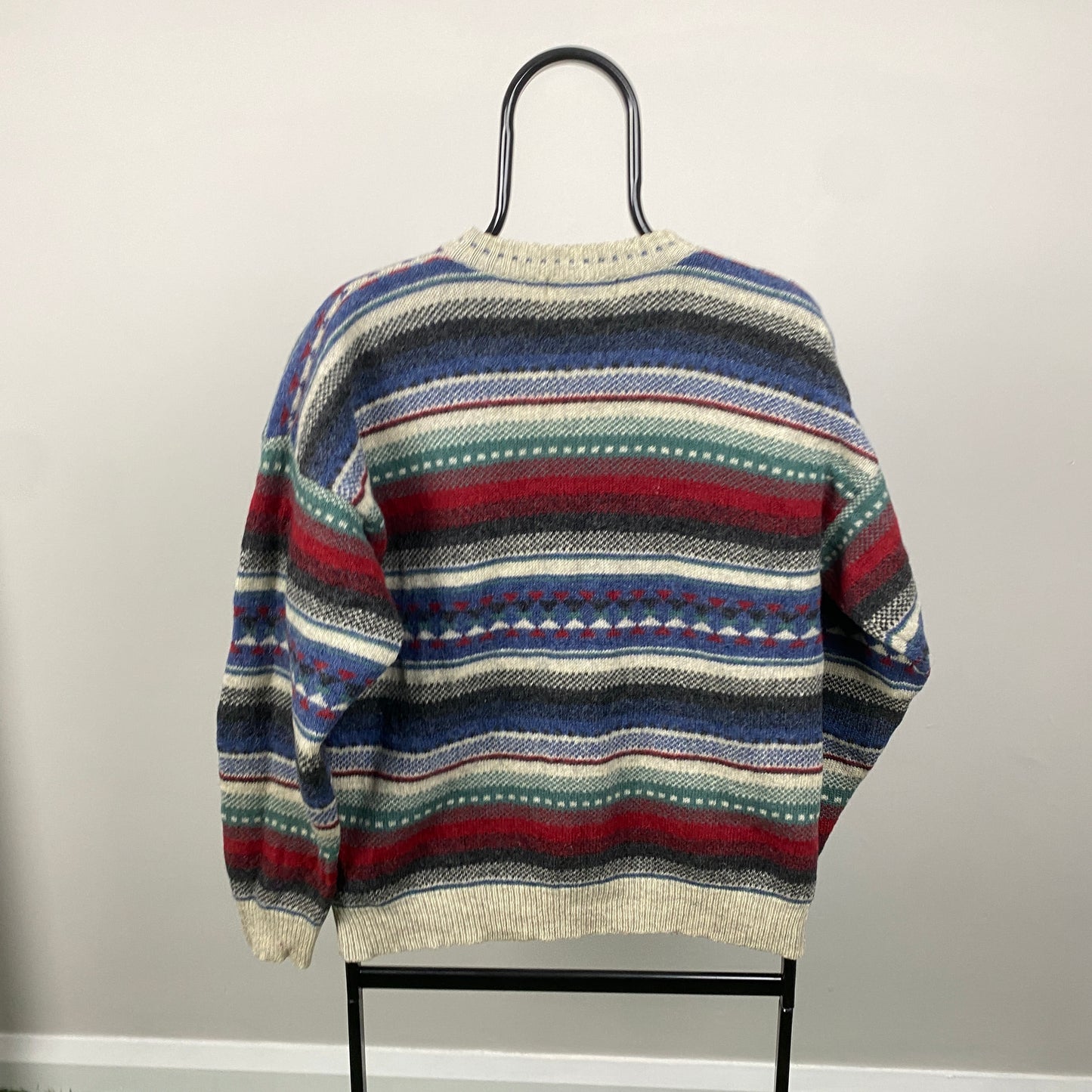 90s Casual Club Striped Wool Sweatshirt Blue Large
