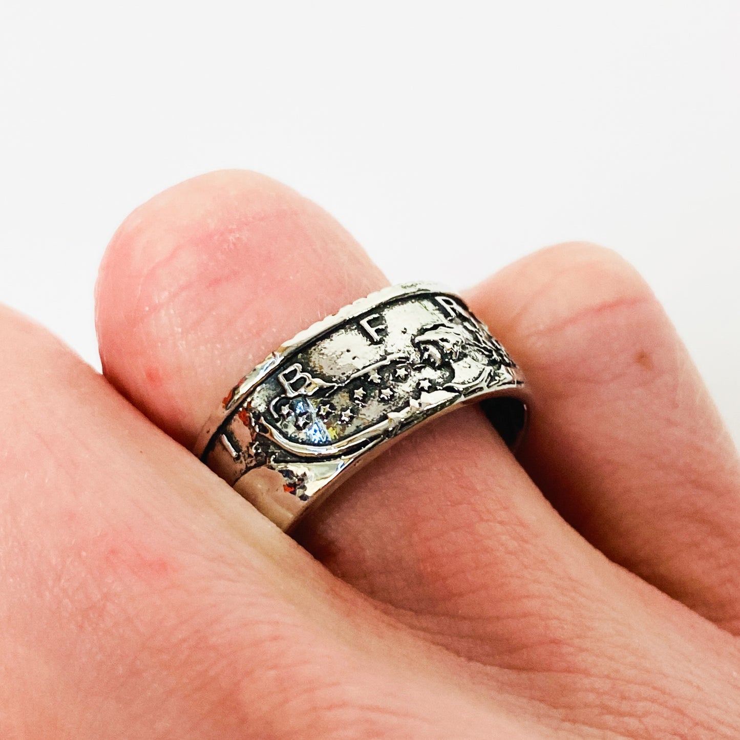 Retro Coin Band Ring Silver