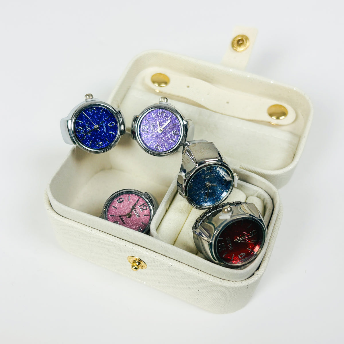 Adjustable Watch Ring Glitter Red