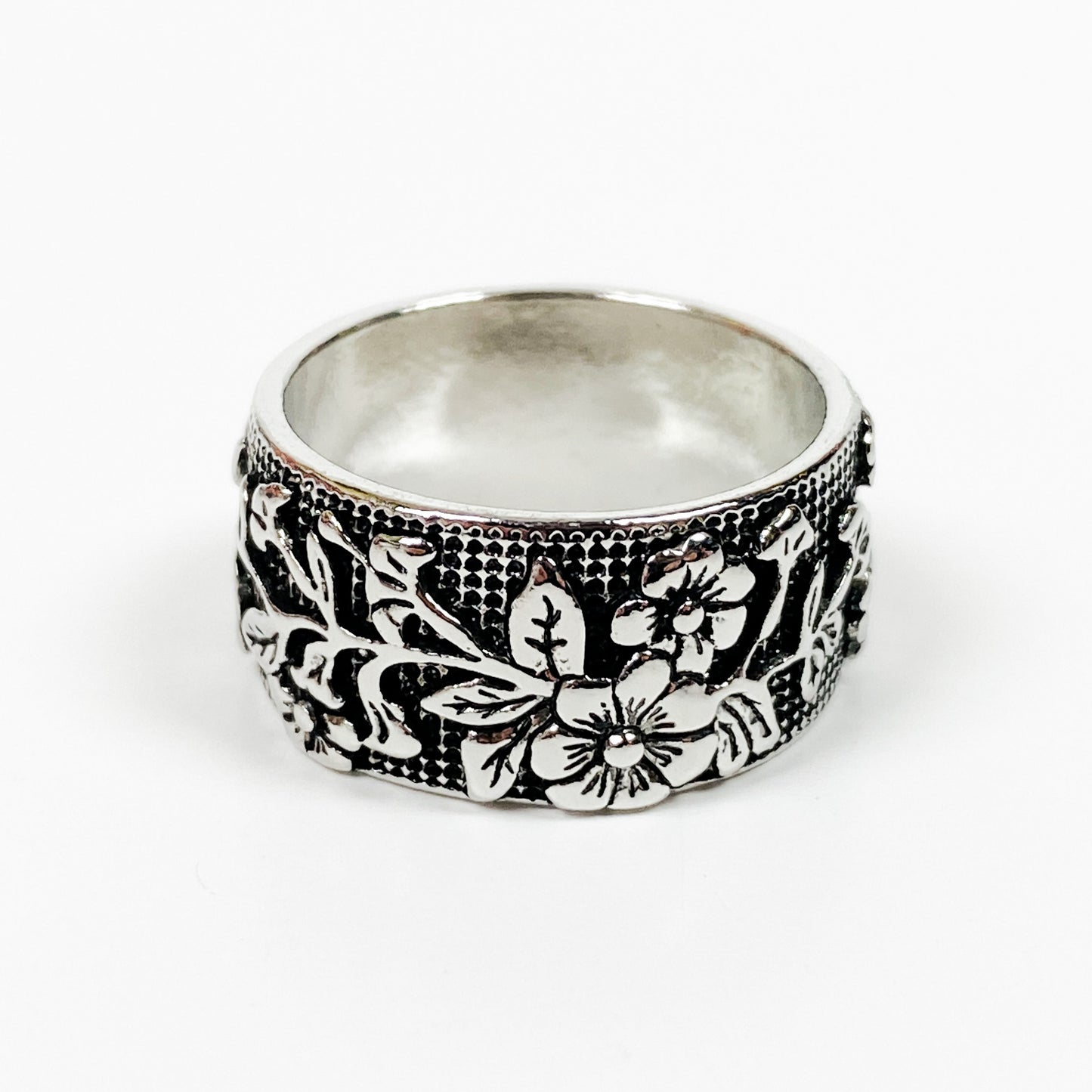 Retro Vintage Flower Ring Silver
