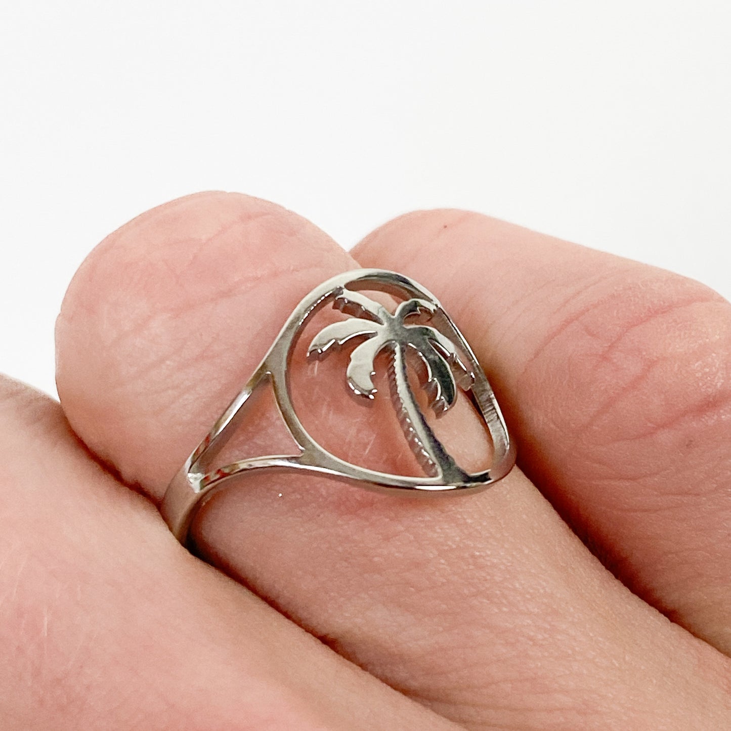 Retro Vintage Palm Tree Ring Silver
