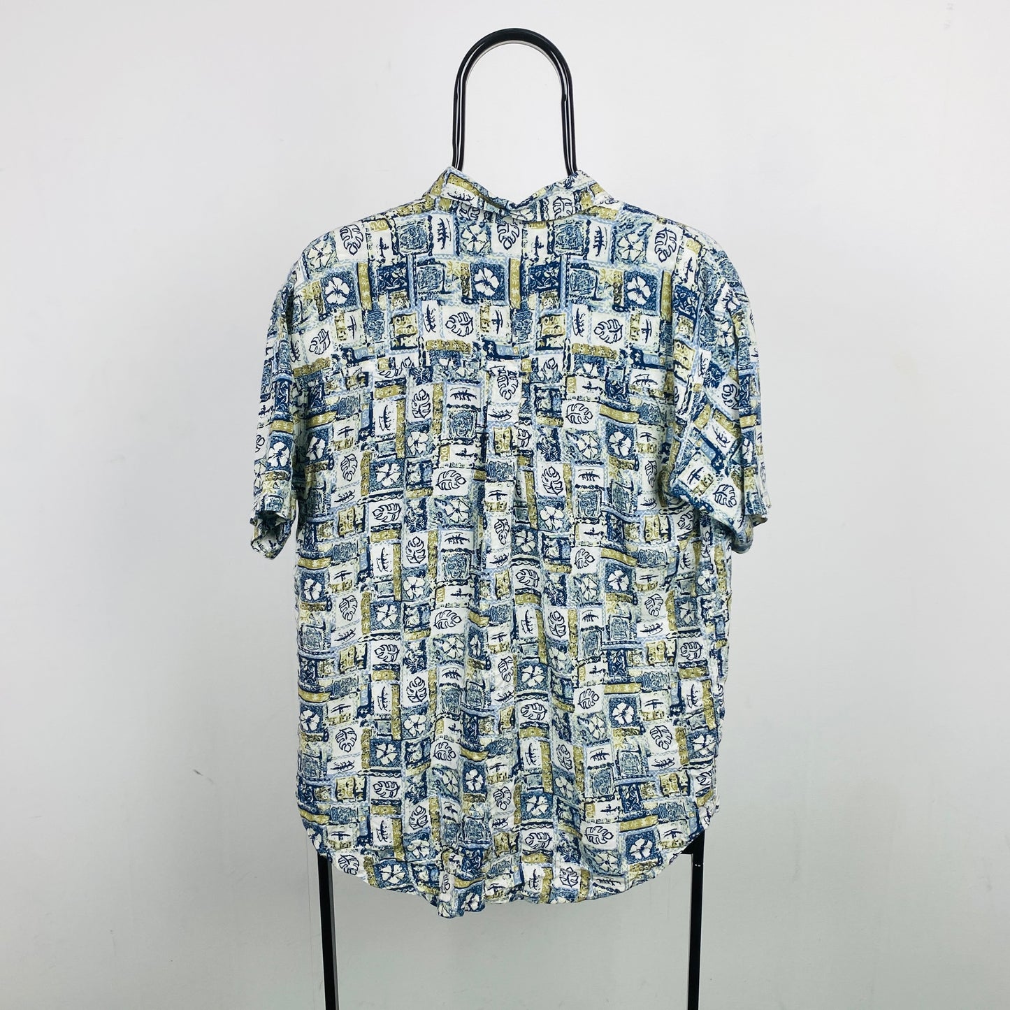 Retro Button Up Shirt T-Shirt Blue Small