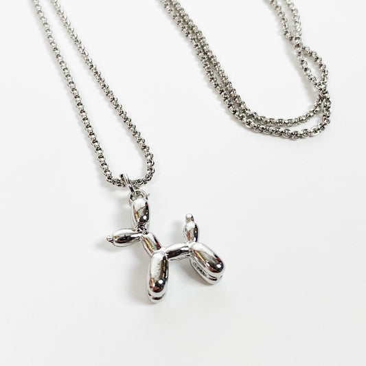 Retro Balloon Dog Necklace Chain Silver