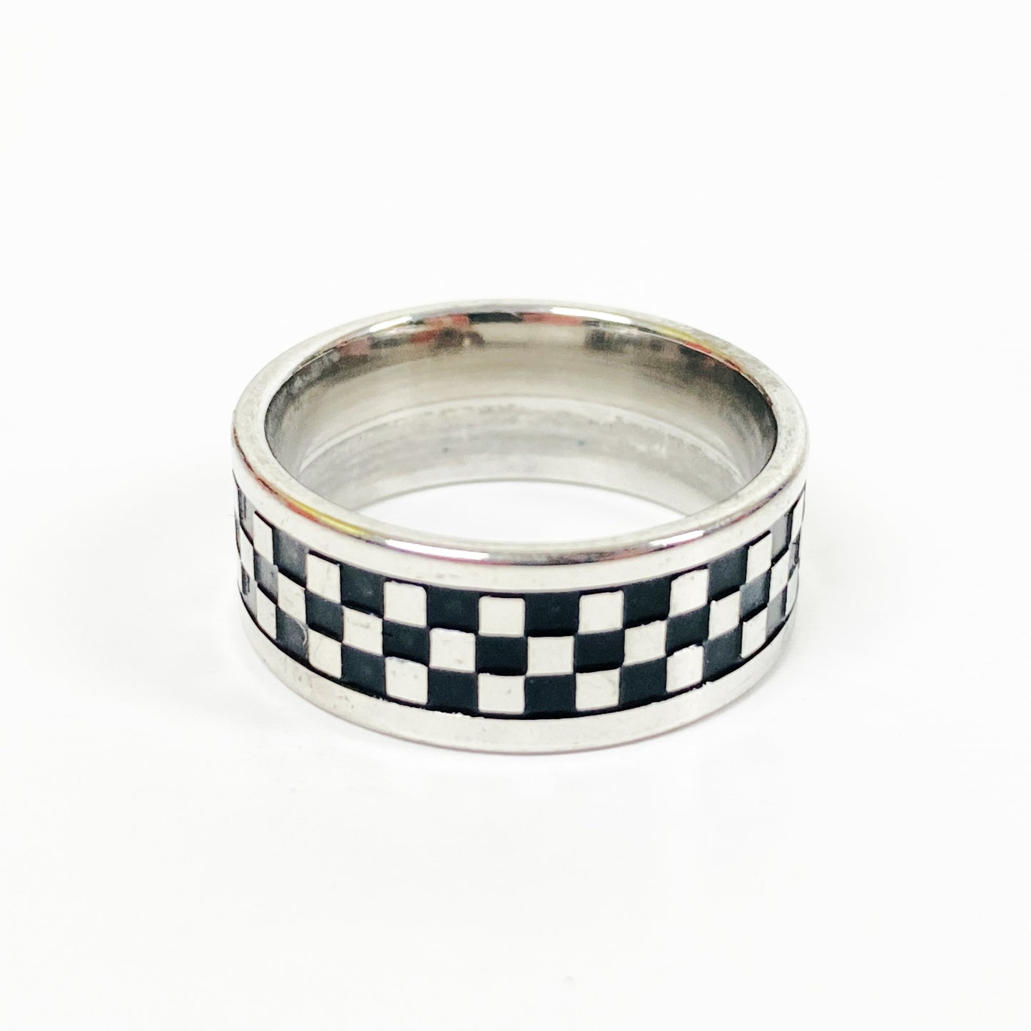 Retro Checkerboard Band Ring Silver
