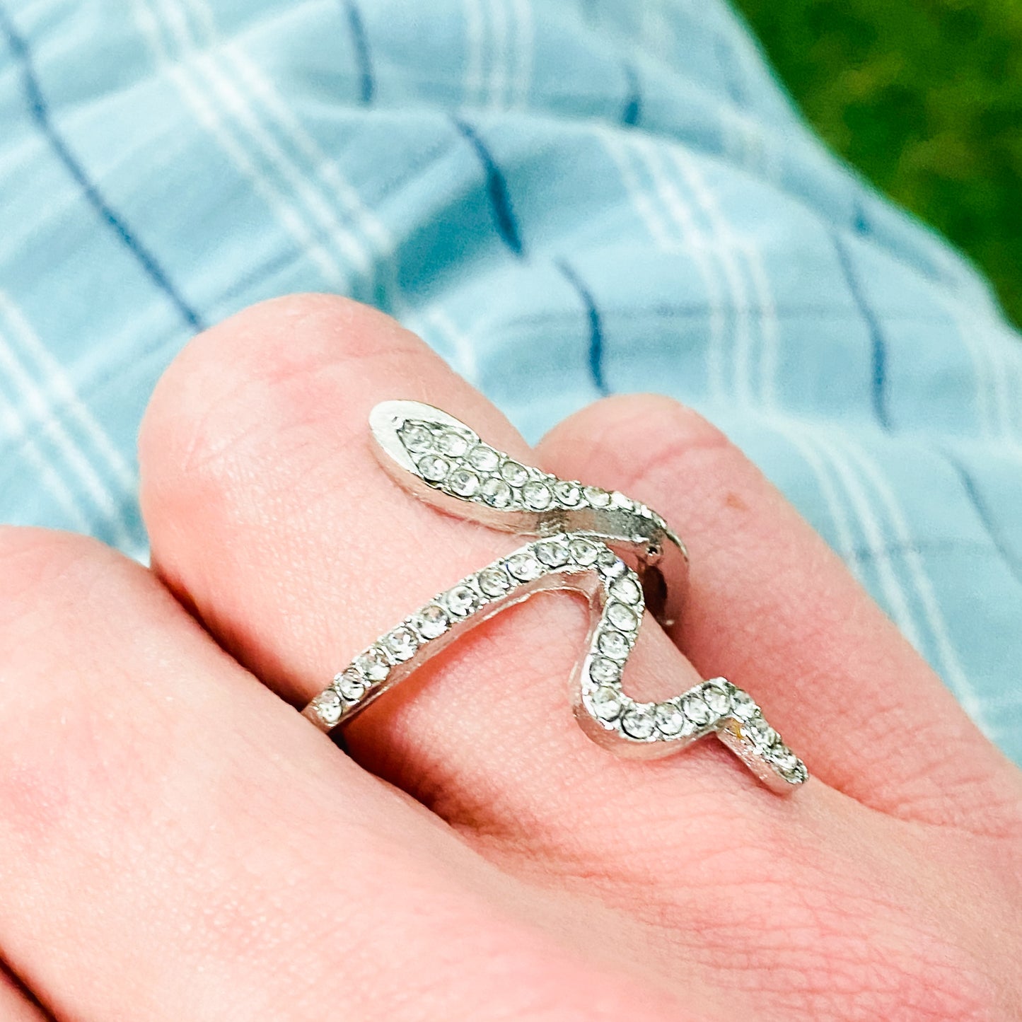 Adjustable Zirconia Snake Ring Silver
