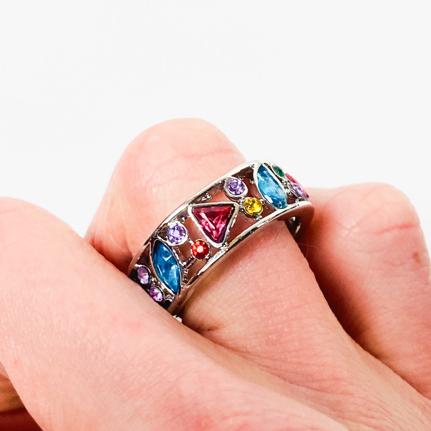 Retro Zircon Gem Band Ring Silver