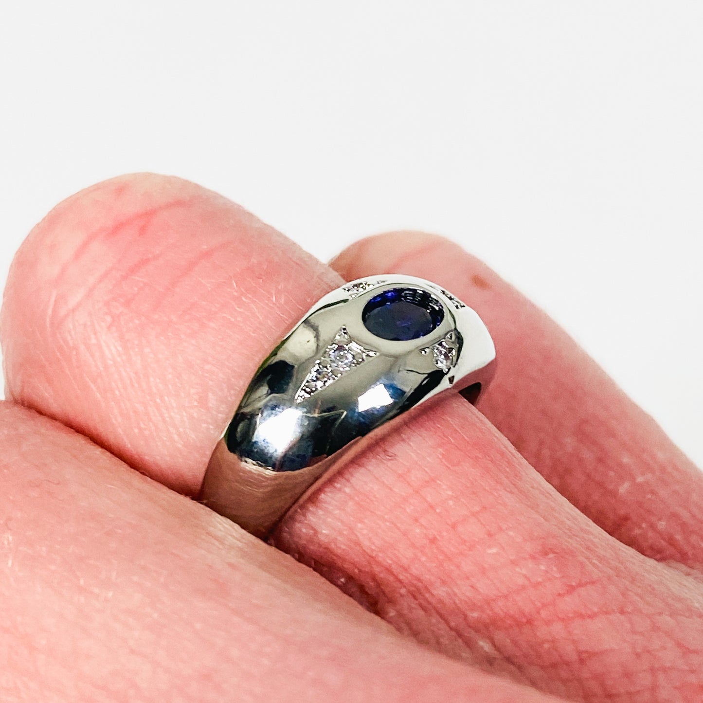 Adjustable Celestial Sapphire Dome Ring .925 Silver
