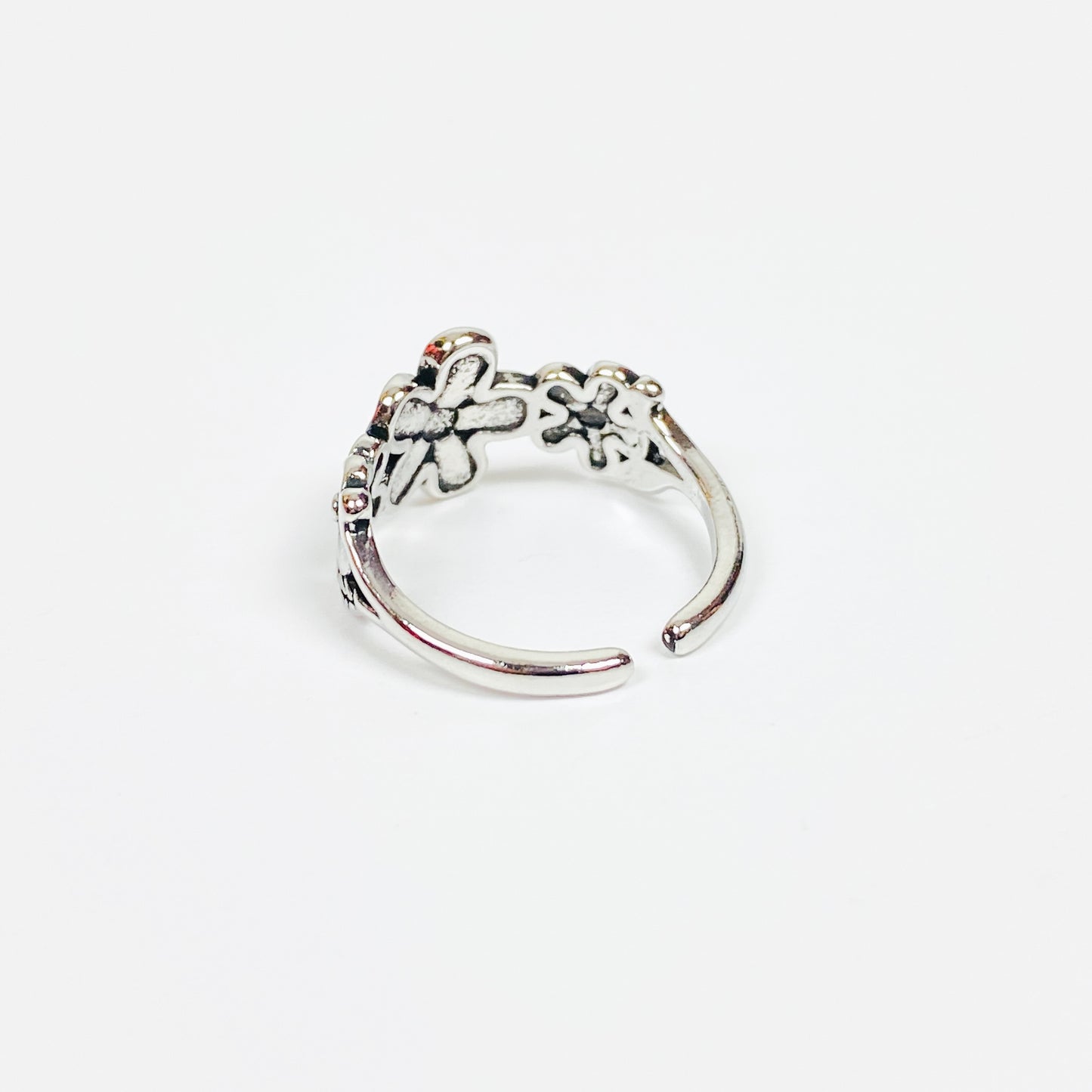 Retro Adjustable Flower Ring Silver