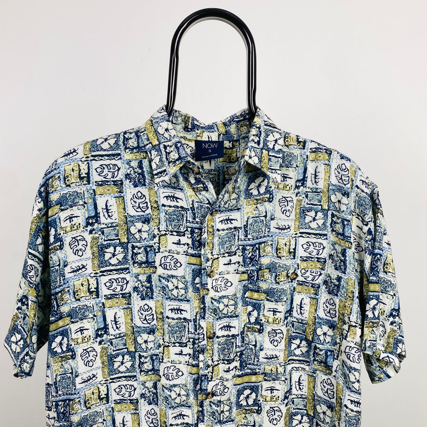 Retro Button Up Shirt T-Shirt Blue Small