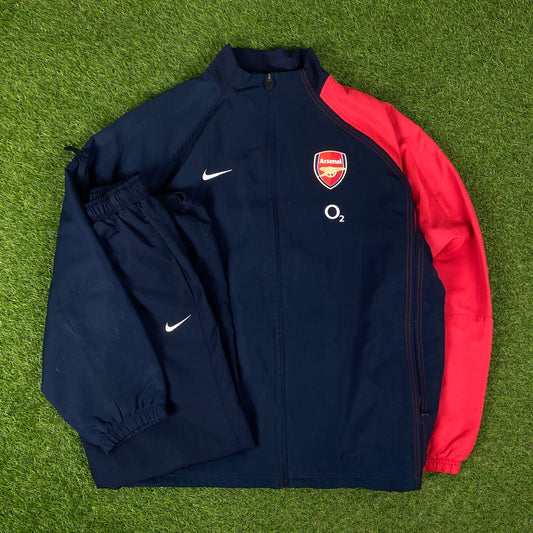 00s Nike Arsenal Windbreaker Tracksuit Set Jacket + Joggers Blue XL