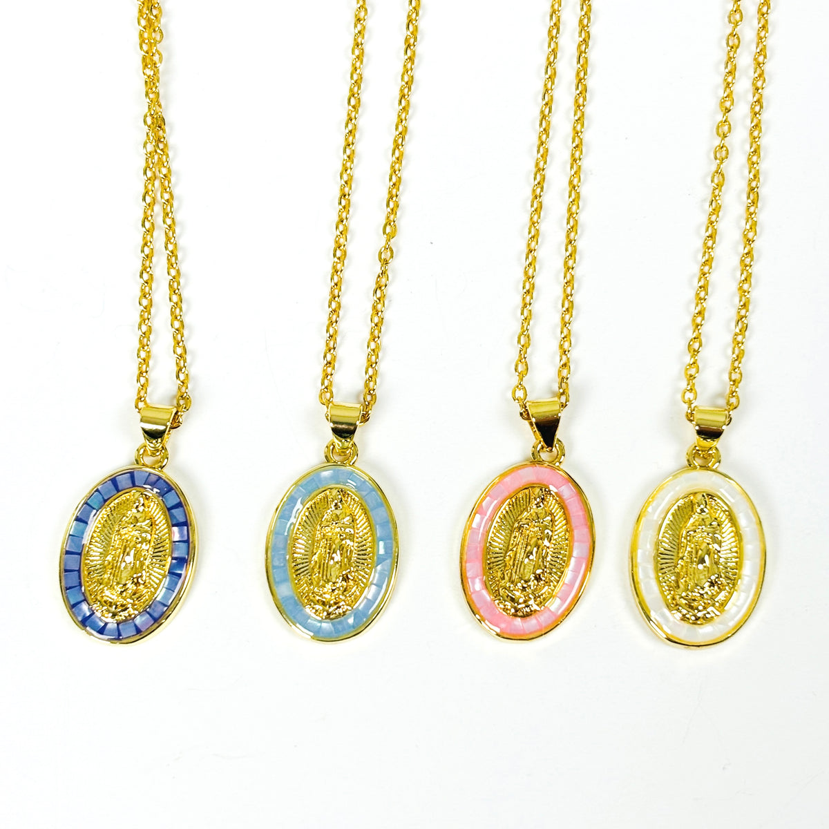 Jesus Gemstone Necklace Gold Blue