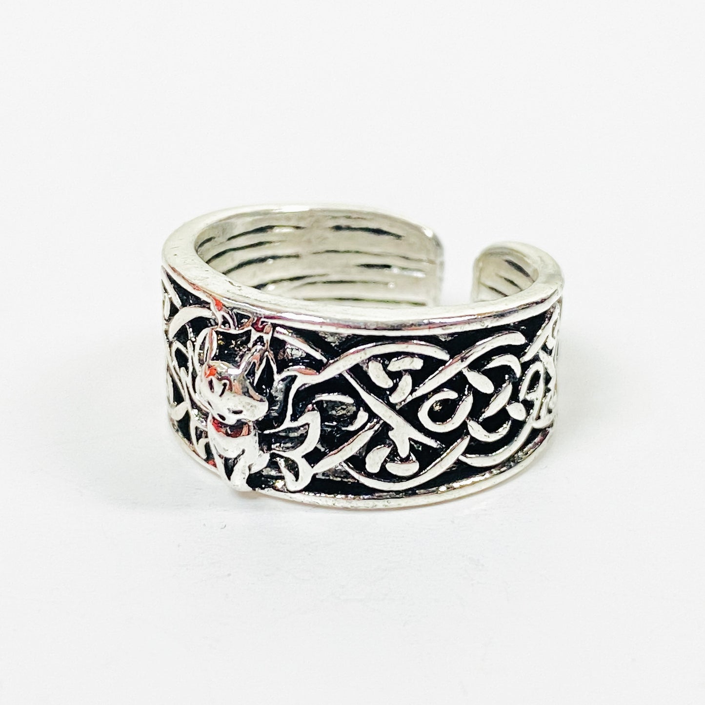 Retro Adjustable Fox Band Ring Silver