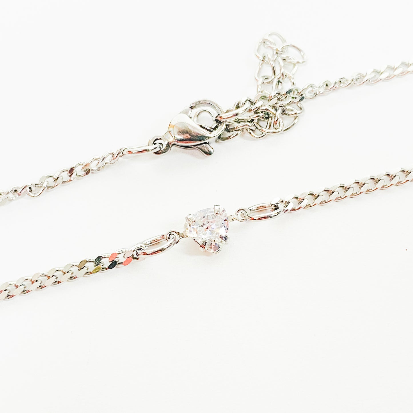Retro Heart Gem Bracelet Necklace Chain Silver