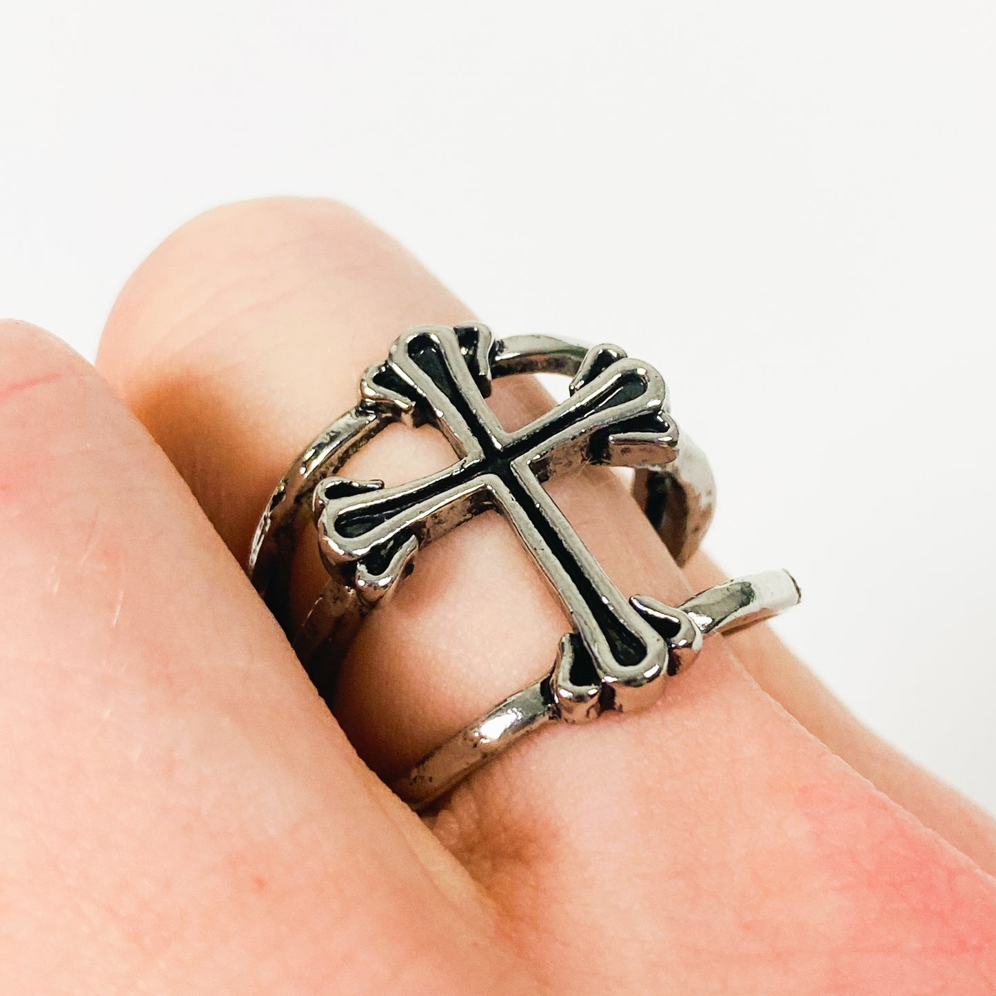 Retro Adjustable Antique Cross Ring Silver
