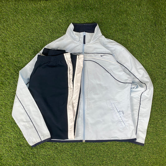 00s Nike Piping Tracksuit Jacket + Joggers Set Baby Blue Large