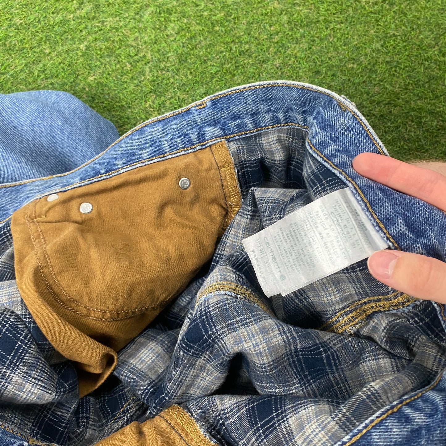 00s Carhartt Blanket Lined Jeans 33x34 Blue Large Joggers