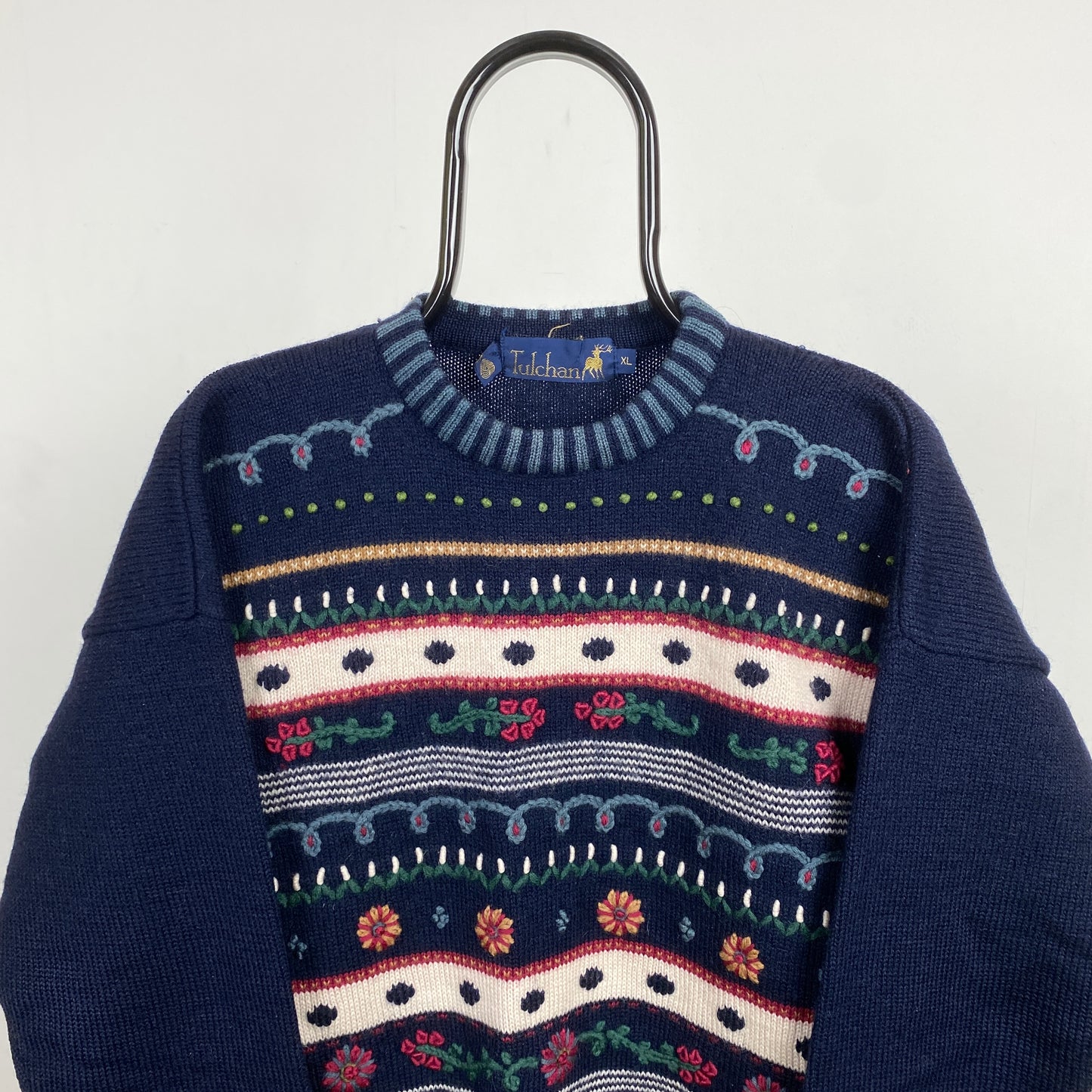 Retro Tulchan Heavyweight Knit Sweatshirt Blue XL