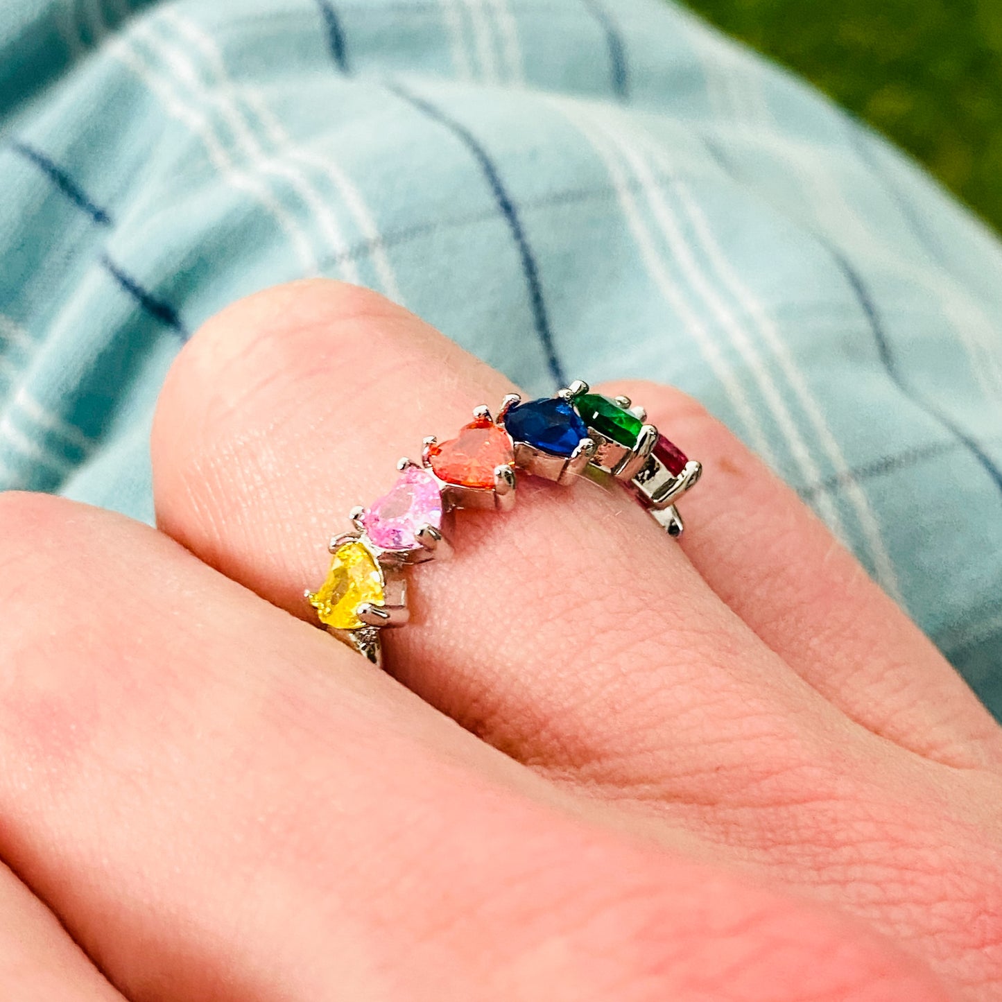 Adjustable Heart Gemstone Ring Silver