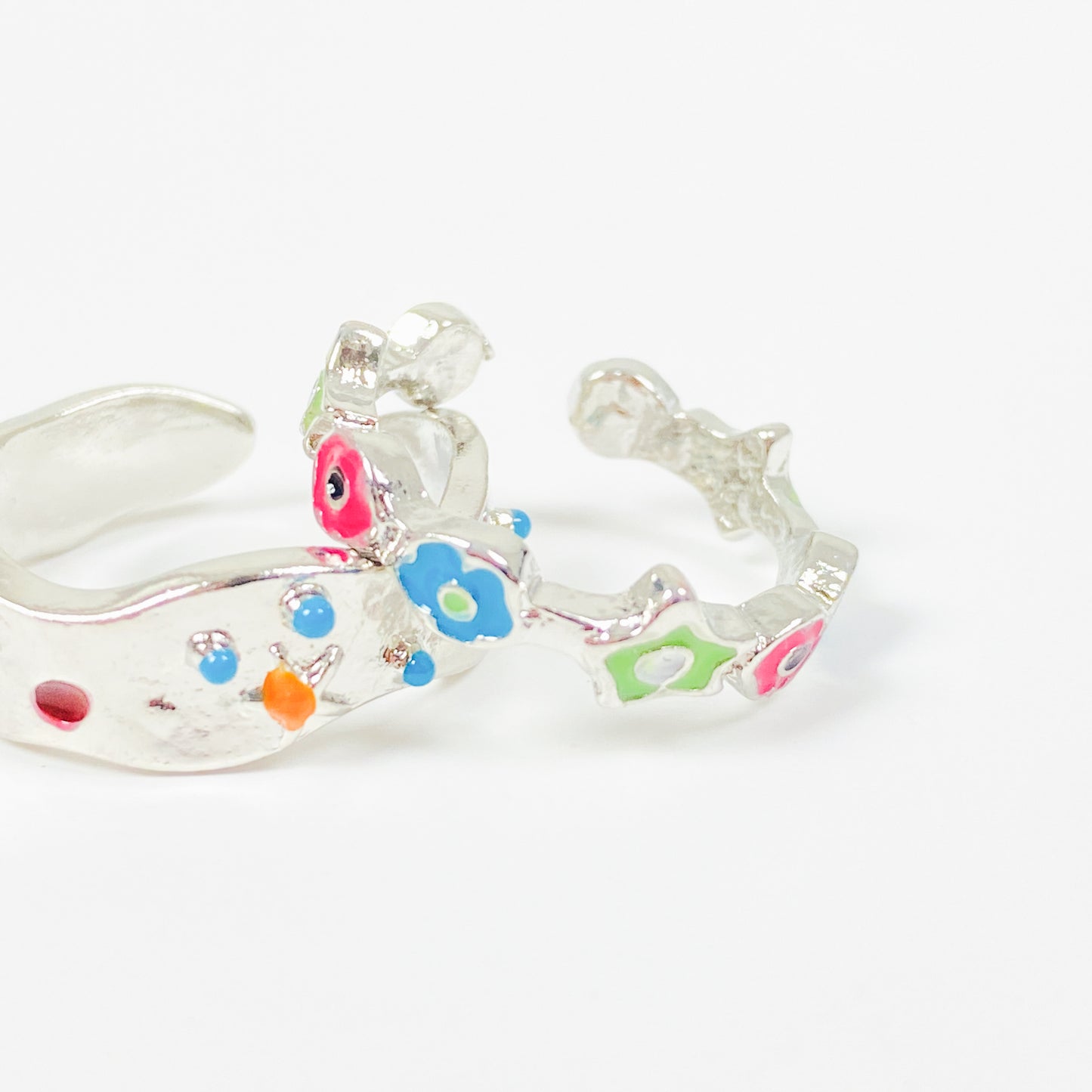 Flower Stacking Ring Set Silver