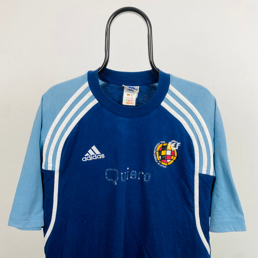 90s Adidas Spain Football Shirt T-Shirt Blue Medium