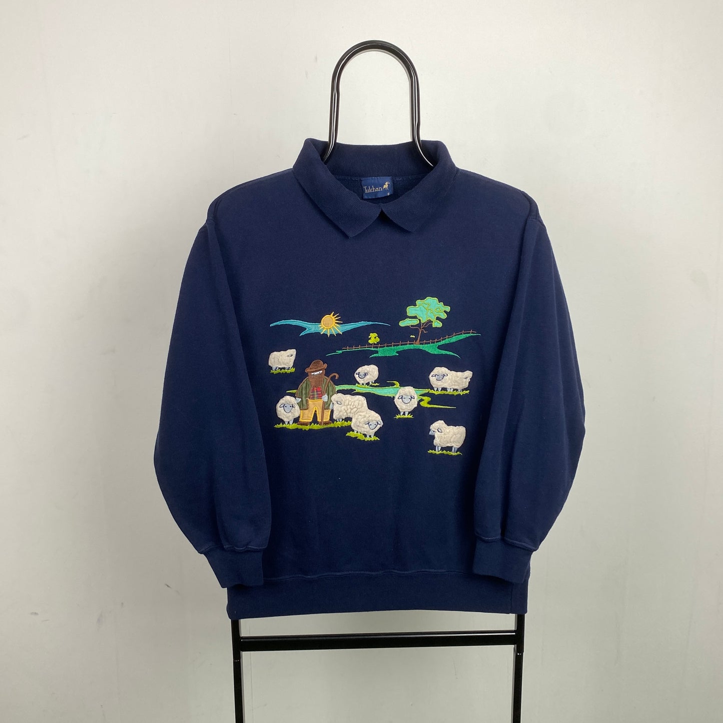 Retro Sheep Sweatshirt Blue Small