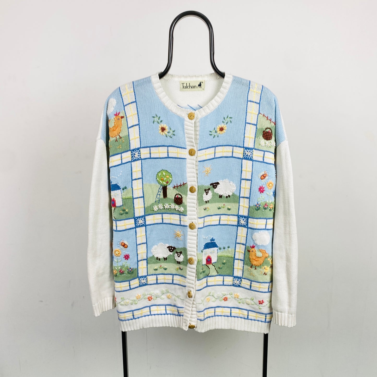 Retro Tulchan Farm Cardigan Sweatshirt White Large