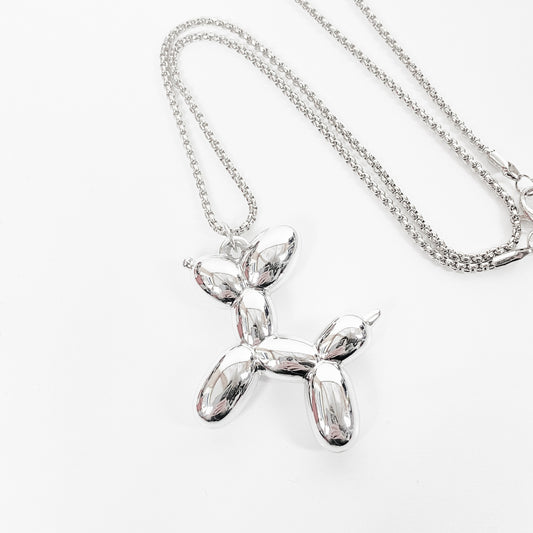 Retro Jumbo Balloon Dog Chain Link Necklace Chain Silver
