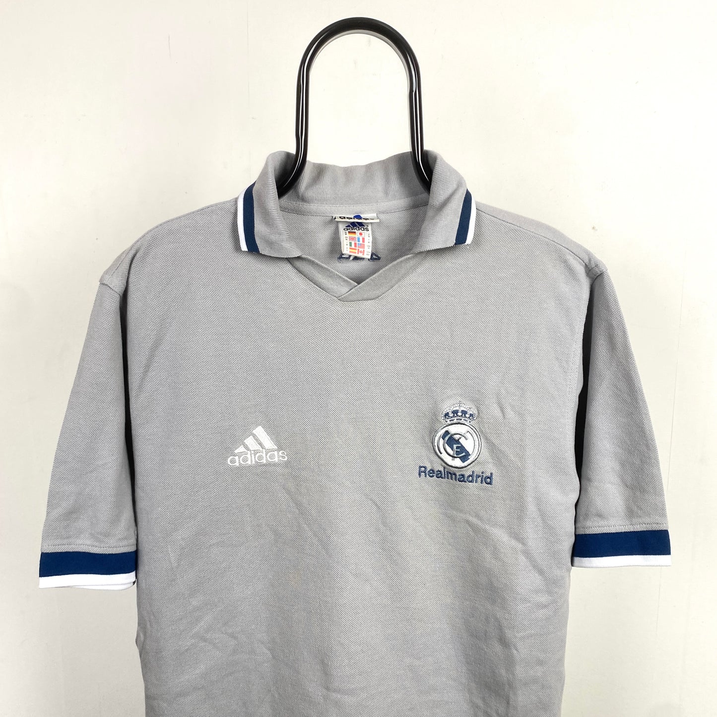 90s Adidas Real Madrid Polo Shirt T-Shirt Grey Medium