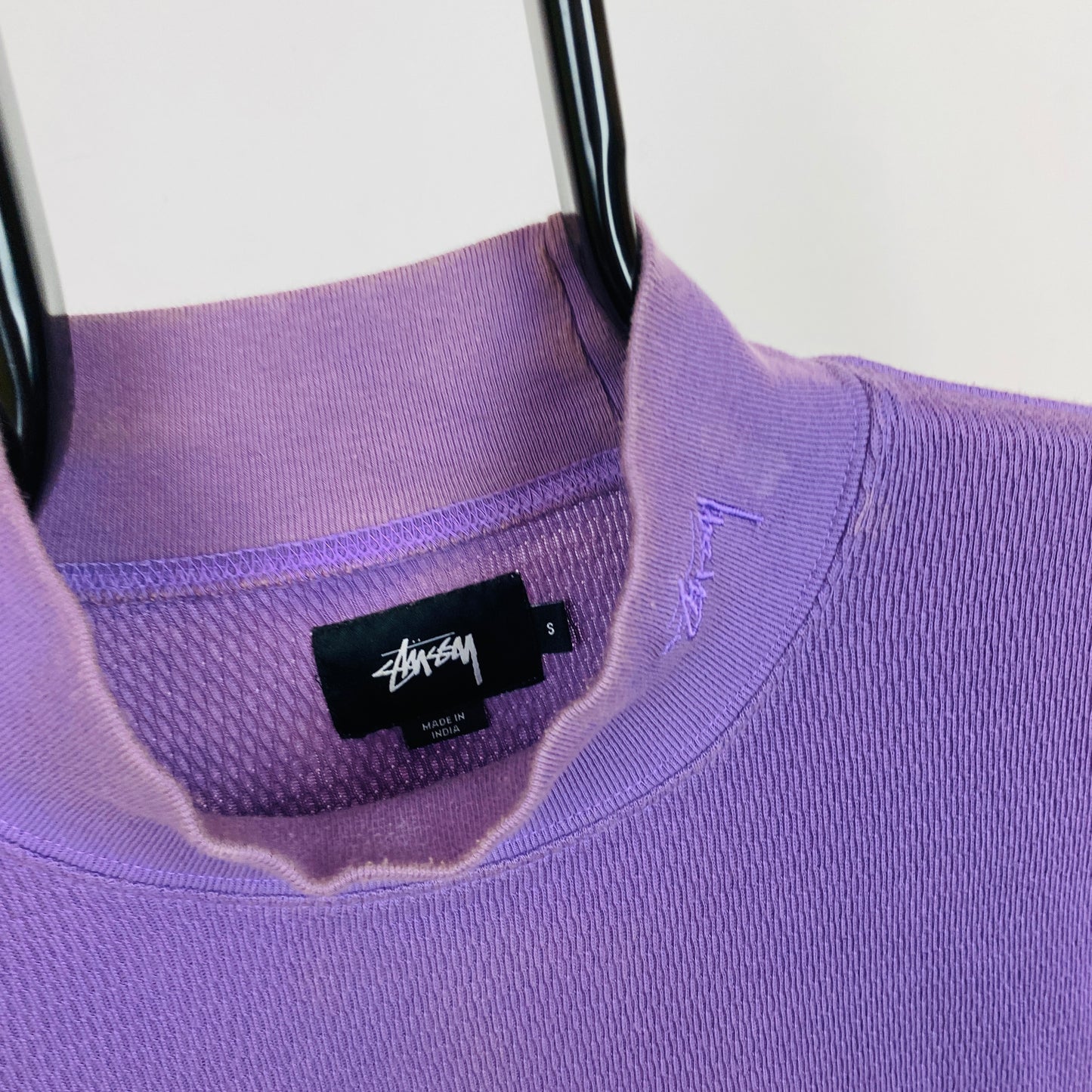 Retro 00s Stussy Mock Neck Sweatshirt Purple Small