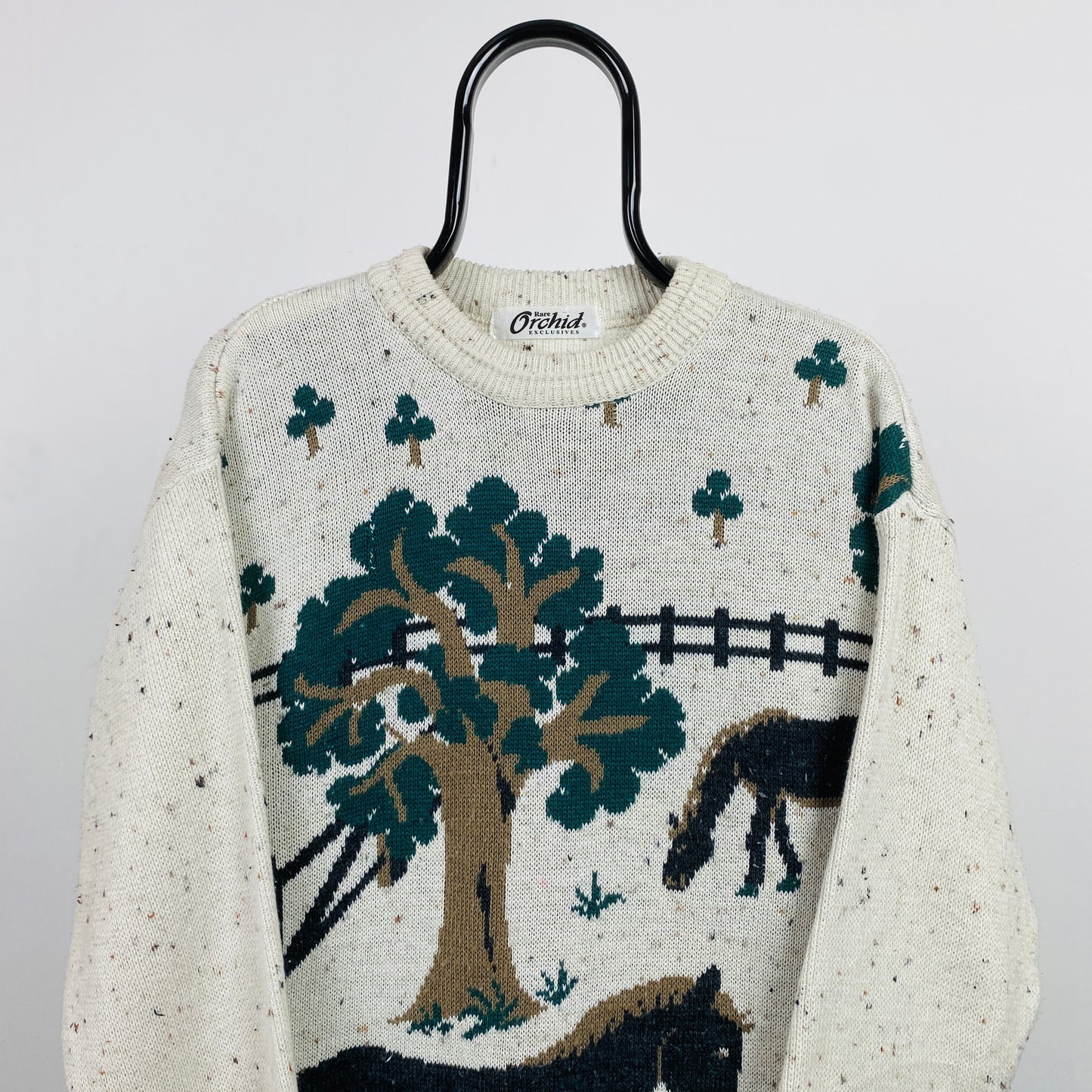 Retro Horse Knit Sweatshirt Brown Large