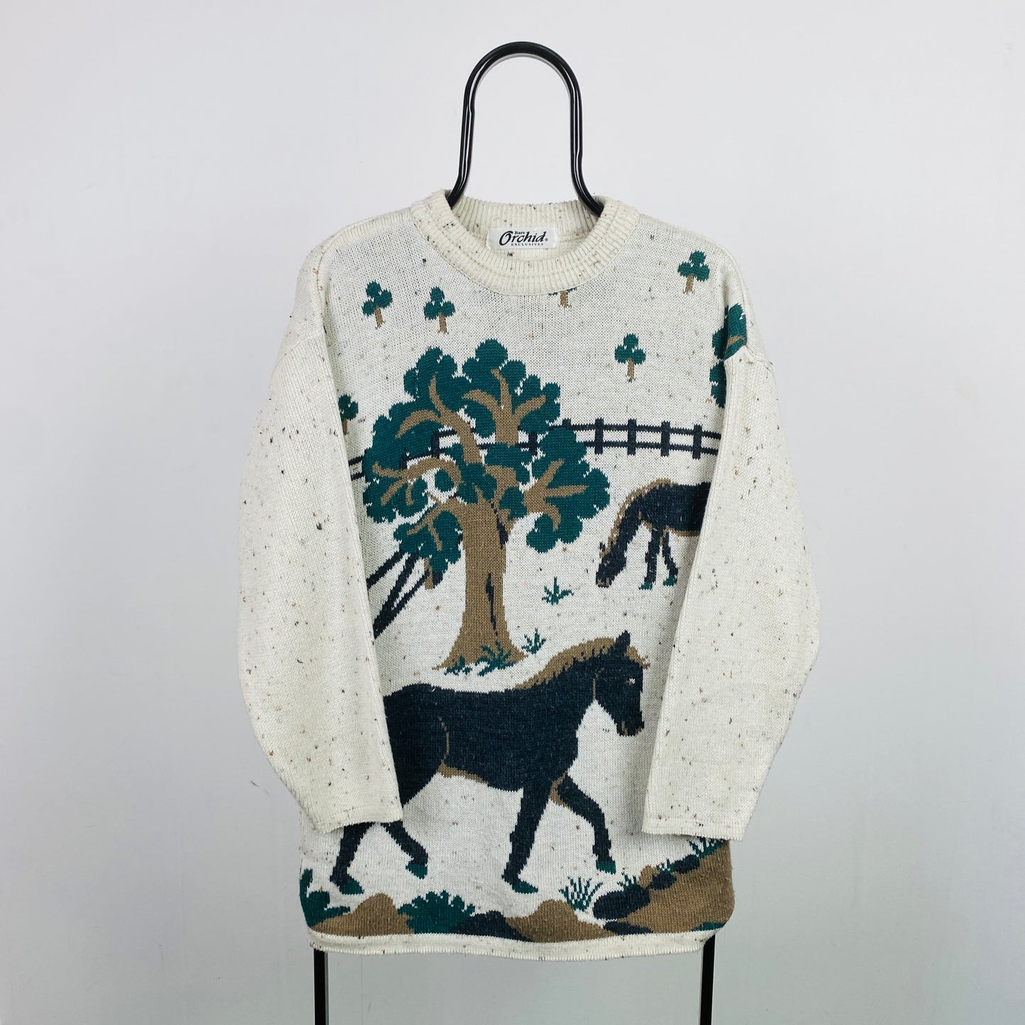 Retro Horse Knit Sweatshirt Brown Large