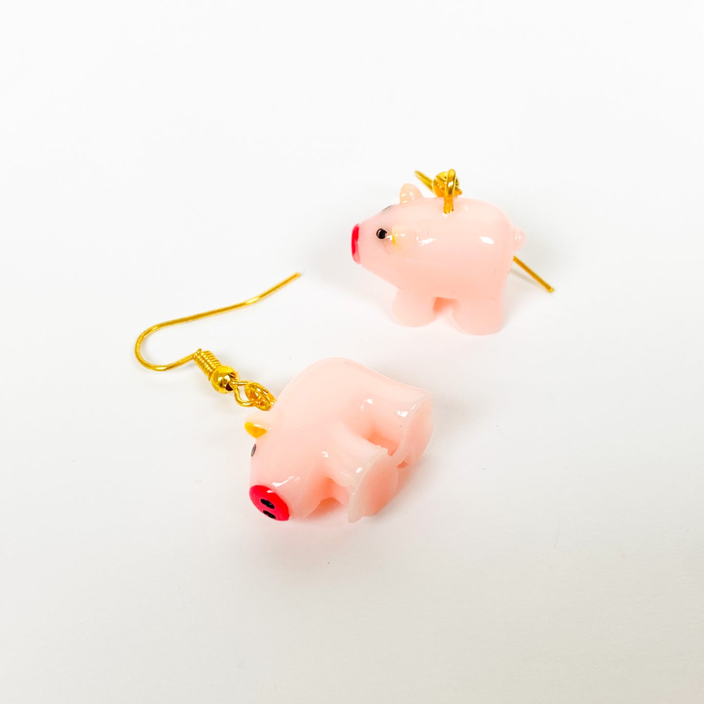 Vintage Retro Pig Earrings Gold