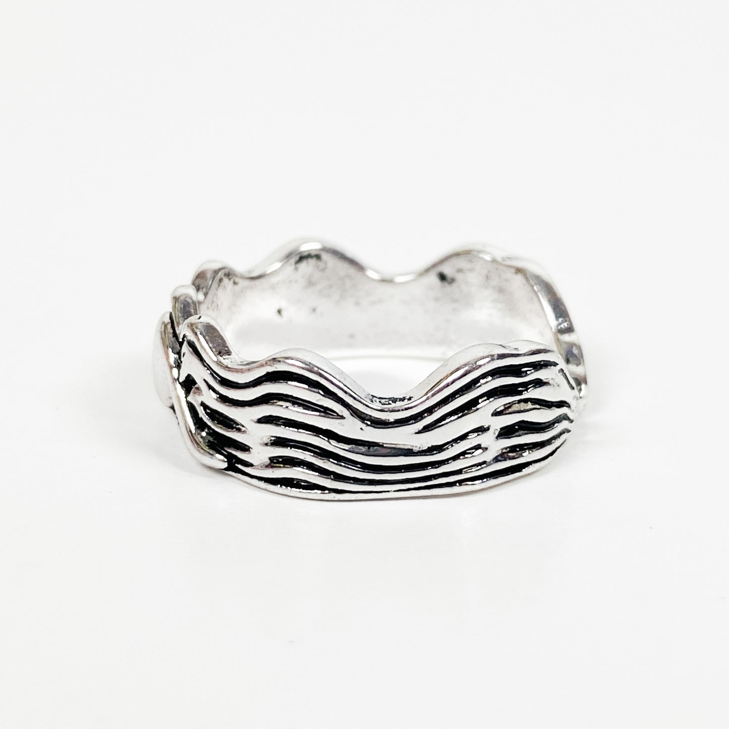 Vintage Retro Adjustable Wave Ring Silver