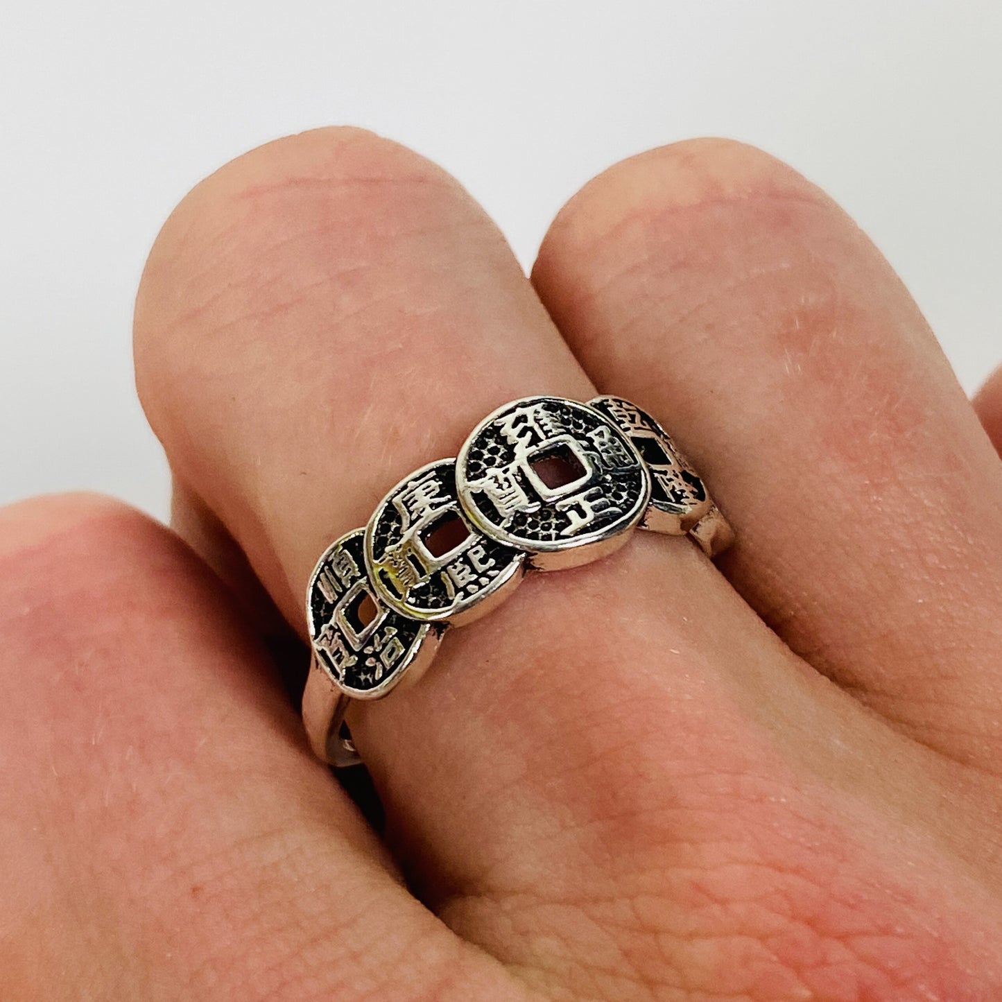 Vintage Retro Adjustable Coin Ring Silver