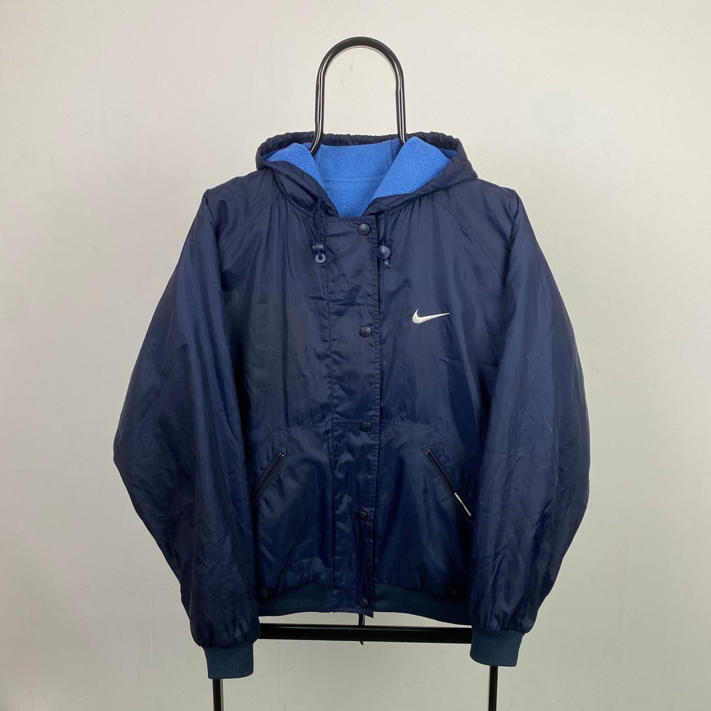 90s Nike Reversible Fleece Coat Jacket Blue Medium