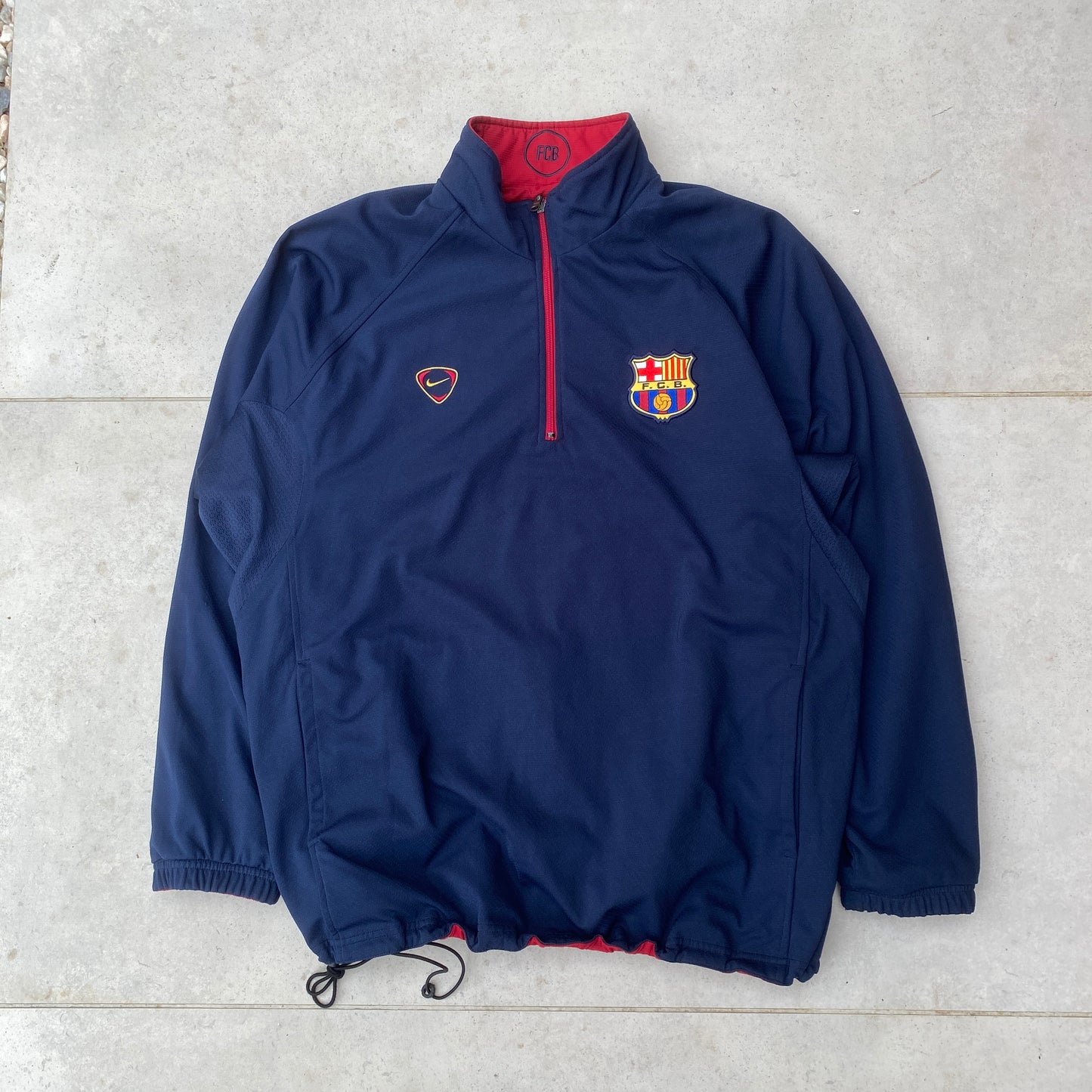 90s Nike Barcelona Reversible 1/4 Zip Coat Jacket Red Blue XL
