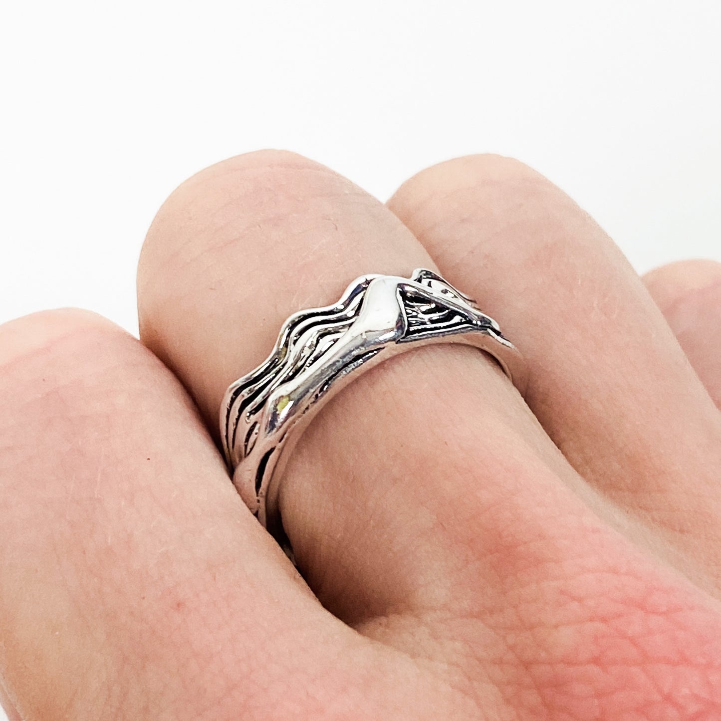 Vintage Retro Adjustable Wave Ring Silver