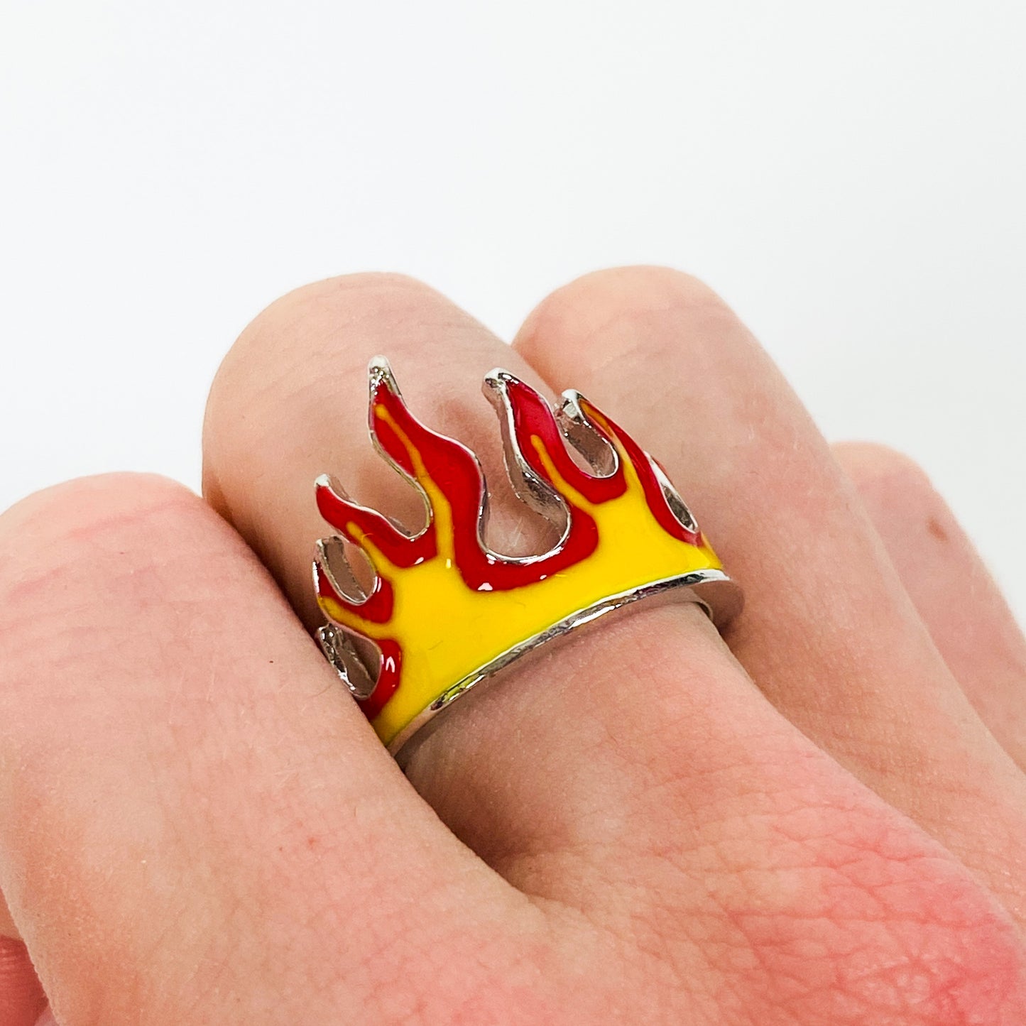 Vintage Retro Adjustable Flame Ring Silver