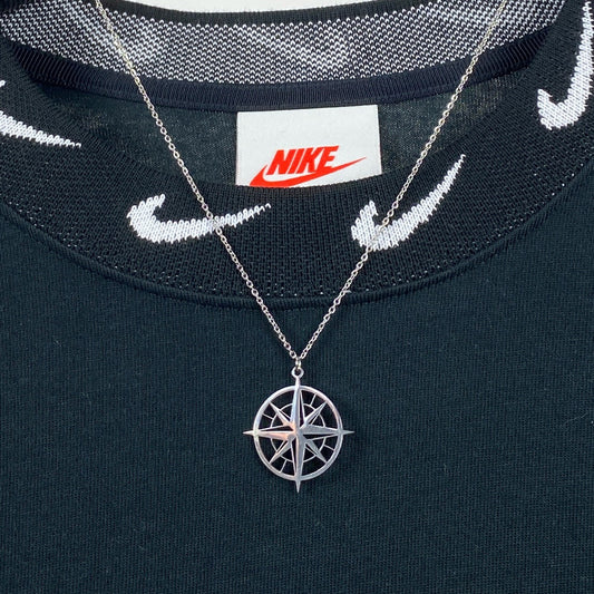Compass Charm Necklace Chain Silver