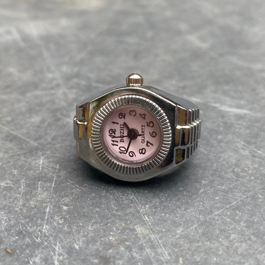 Retro Adjustable Watch Ring Silver Pink