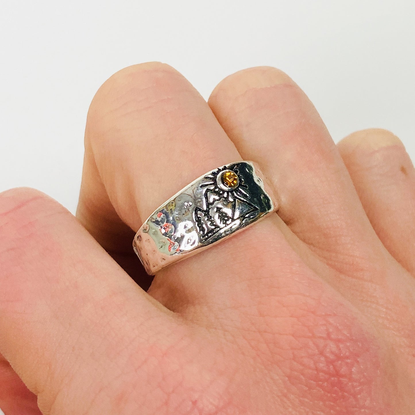 Vintage Retro Adjustable Mountain Ring Silver