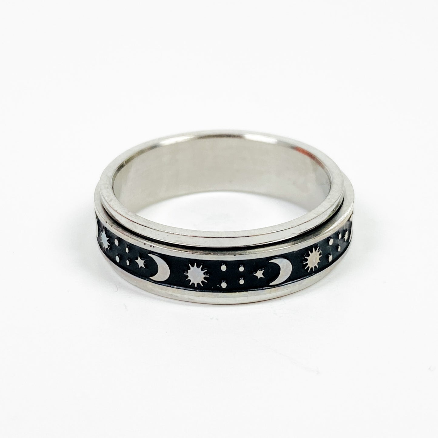 Retro Vintage Star & Moon Spinning Ring Silver