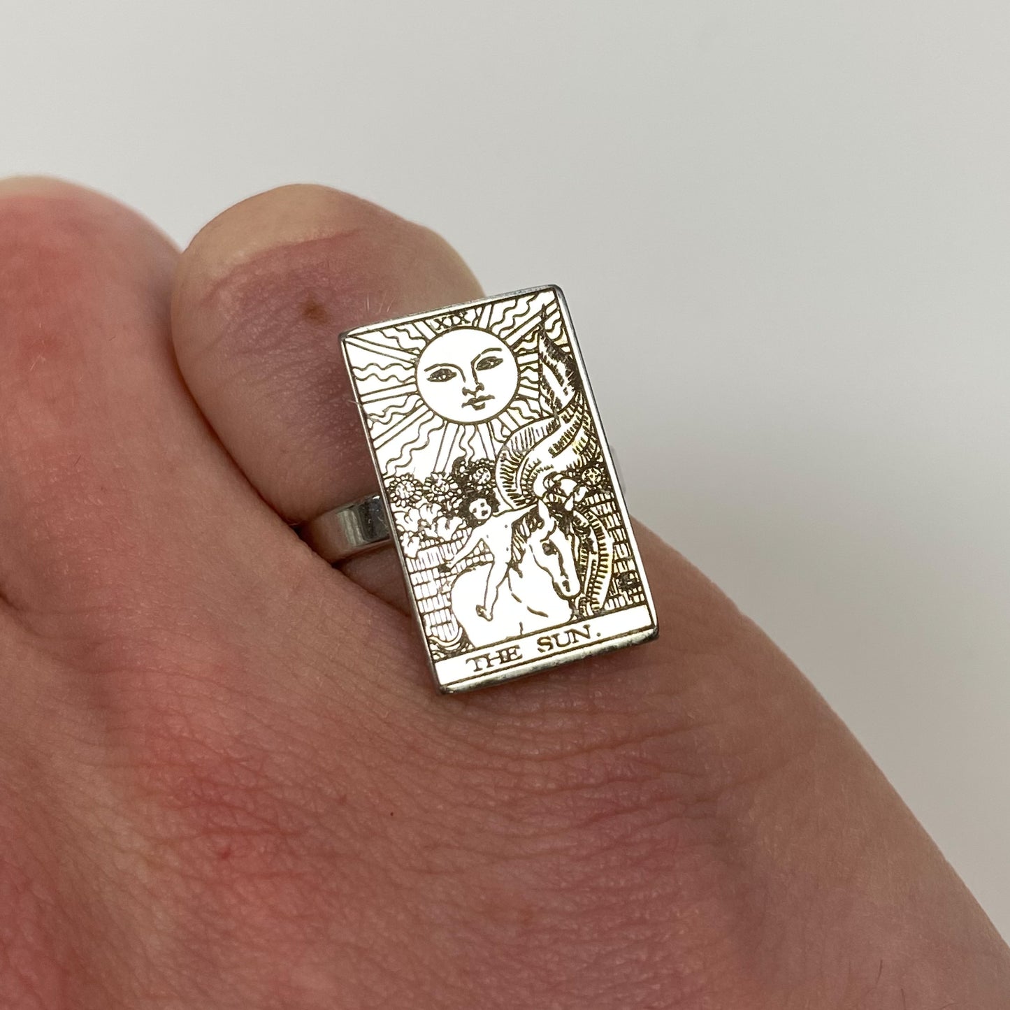 Vintage The Sun Tarot Ring Silver