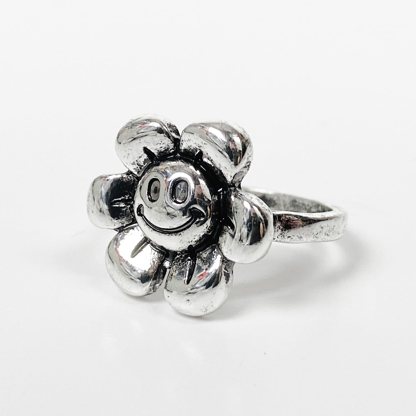 Retro Vintage Flower Signet Ring Silver