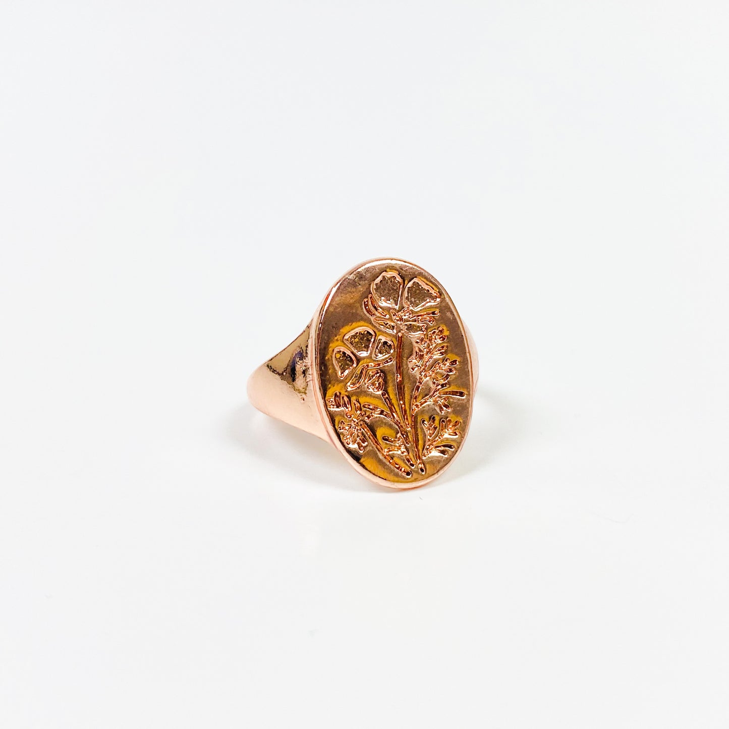 Vintage Flower Signet Ring Rose Gold
