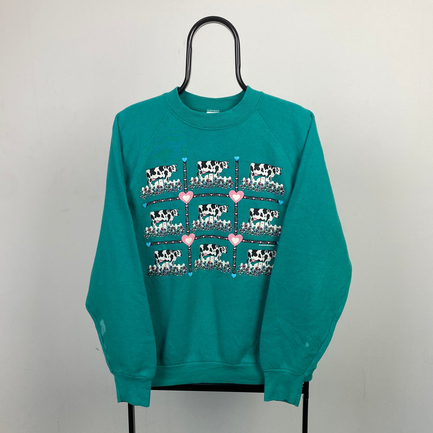 Retro Cow Sweatshirt Green Large
