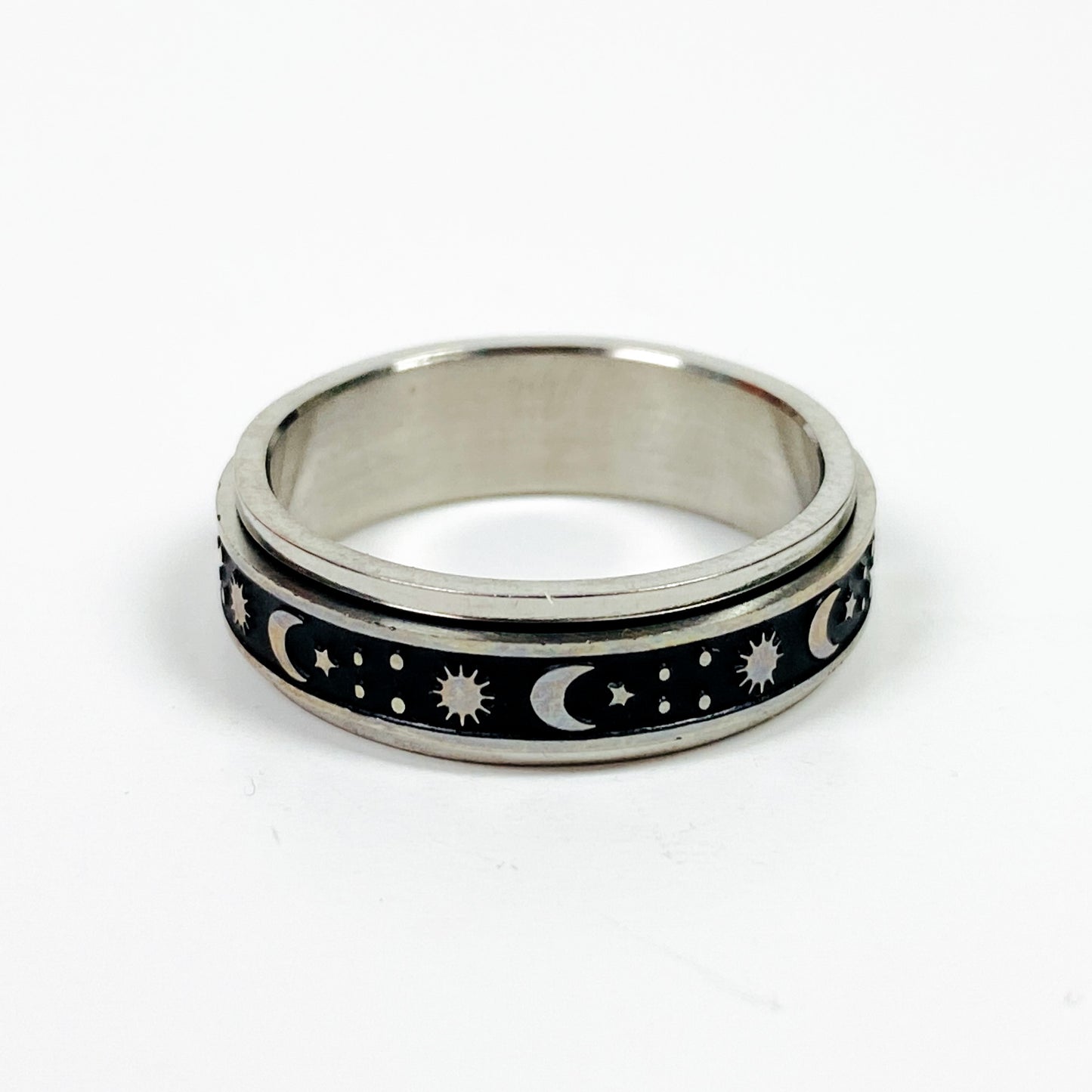 Retro Vintage Star & Moon Spinning Ring Silver