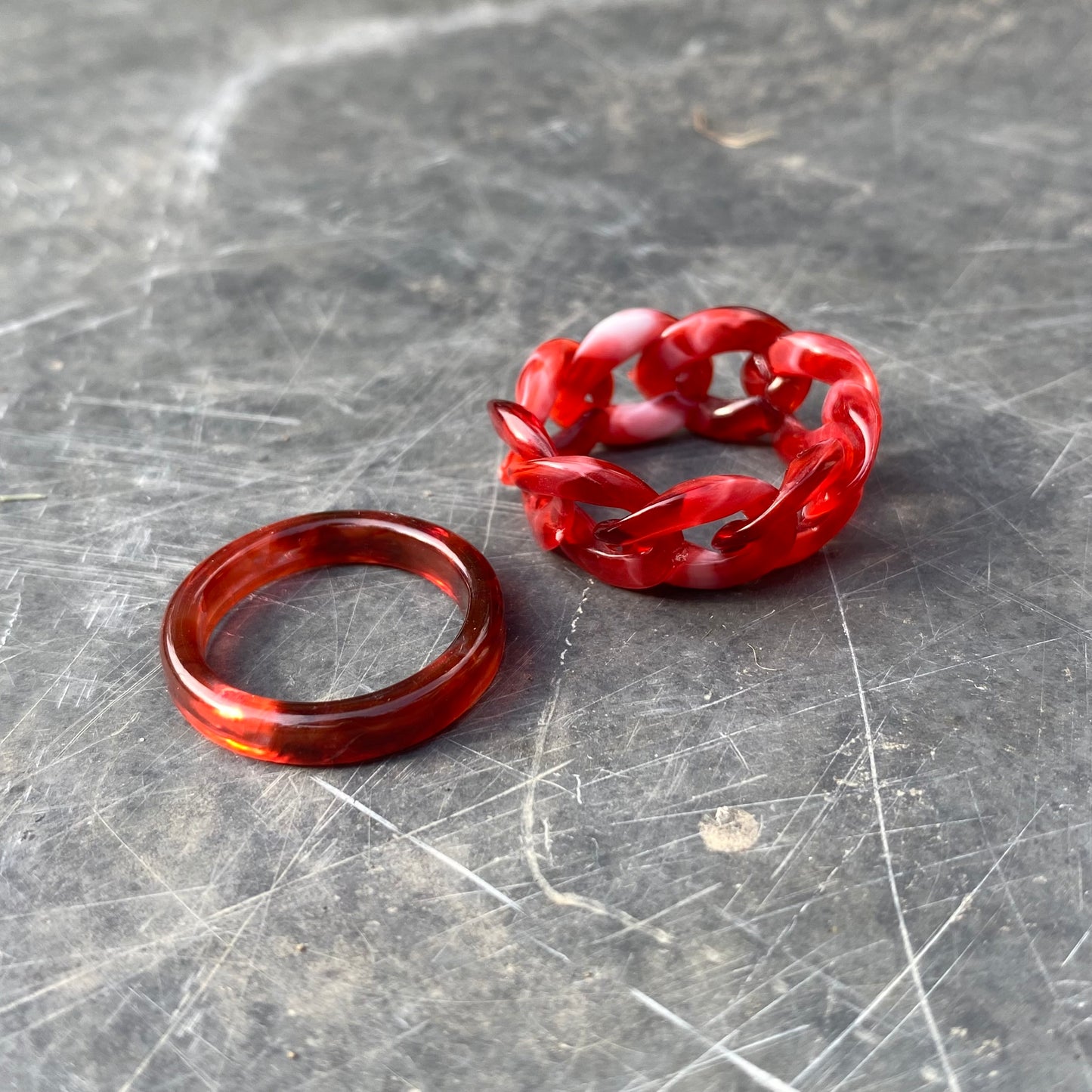 Retro Colour Block Ring Set Red